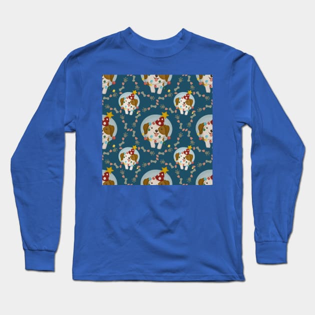 Puppy Dog Wreath Christmas Pattern Long Sleeve T-Shirt by i am Cuta